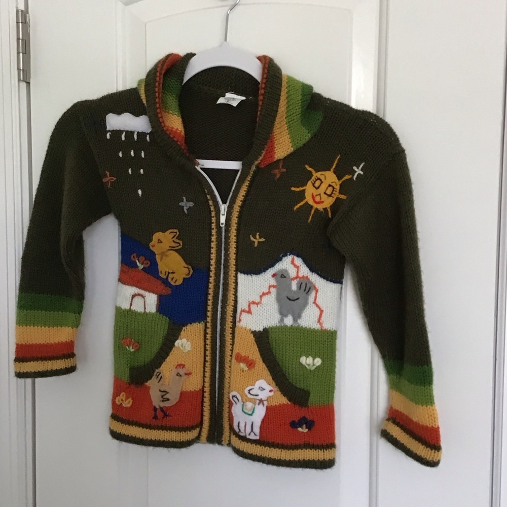 Handcrafted Isabella Mia Peruvian children's zip-up hooded sweater.